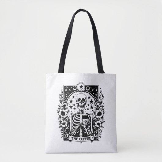Monochroom "The Coffee" skelet Tarot Kaart | Tote Bag (Voorkant)