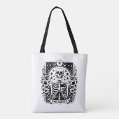 Monochroom "The Coffee" skelet Tarot Kaart | Tote Bag (Achterkant)