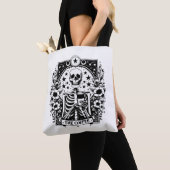 Monochroom "The Coffee" skelet Tarot Kaart | Tote Bag (Dichtbij)