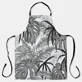 Monochroom Tropisch Bladeren Patroon | Elegant Zwa Schort