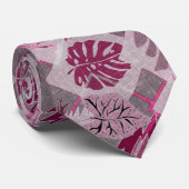 Monochroom tropisch botanisch patchwork stropdas (Opgerold)