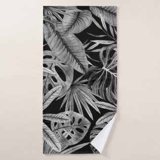 Monochroom Tropisch, Waterverf bladeren textuur. Badhanddoek