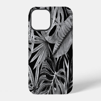 Monochroom Tropisch, Waterverf Bladeren Textuur. iPhone 12 Hoesje