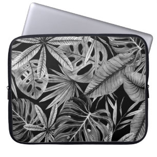 Monochroom Tropisch, Waterverf bladeren textuur. Laptop Sleeve