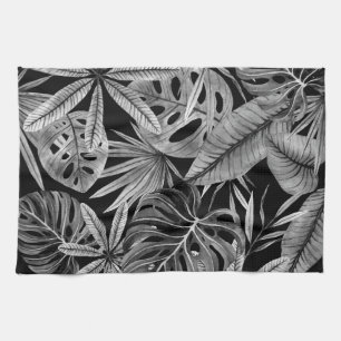 Monochroom Tropisch, Waterverf bladeren textuur. Theedoek