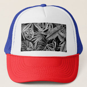 Monochroom Tropisch, Waterverf bladeren textuur. Trucker Pet