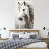 Monochroom wit paard | Het grote Schilderen van de Canvas Afdruk (Insitu (Slaapkamer))