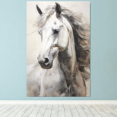 Monochroom wit paard | Het grote Schilderen van de Canvas Afdruk (Insitu (Houten vloer))