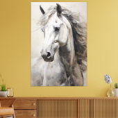 Monochroom wit paard | Het grote Schilderen van de Canvas Afdruk (Insitu (Woonkamer))