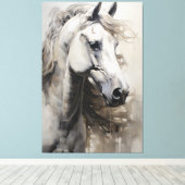 Monochroom wit paard | Het grote Schilderen van de Canvas Afdruk (Insitu (Houten vloer))