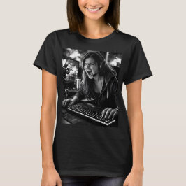 Monochroom woedende gamer portret T-shirt