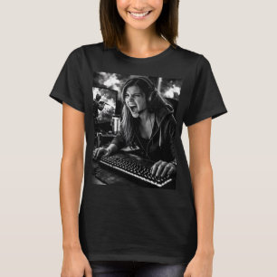 Monochroom woedende gamer portret T-shirt