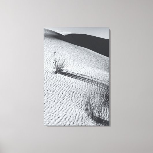 Monochroom woestijnlandschap met grasplukjes canvas afdruk (Voorkant)