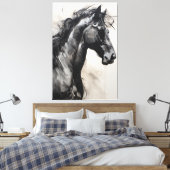 Monochroom zwart paard | Het grote Schilderen van Canvas Afdruk (Insitu (Slaapkamer))