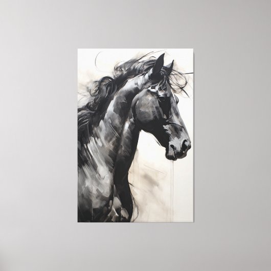 Monochroom zwart paard | Het grote Schilderen van Canvas Afdruk (Voorkant)