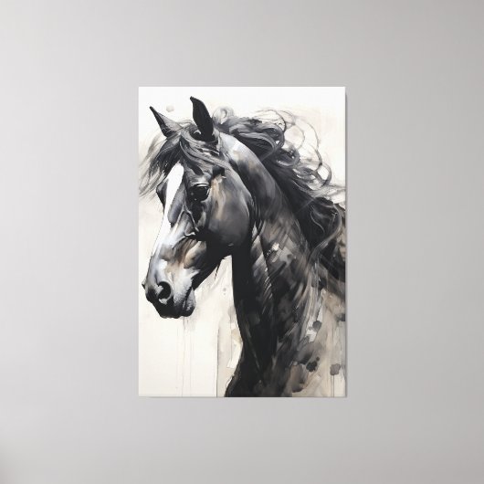 Monochroom zwart paard | Het grote Schilderen van Canvas Afdruk (Voorkant)