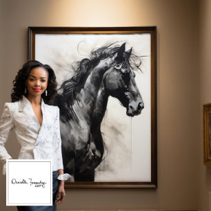 Monochroom zwart paard   Het grote Schilderen van  Canvas Afdruk