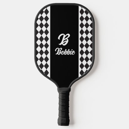 Monochroom zwart-wit argyle pickleball paddle (Achterkant)