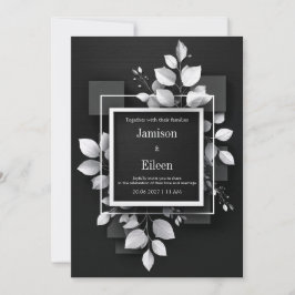 Monochroom Zwart Wit Blad Geometrisch Trouwen Kaart