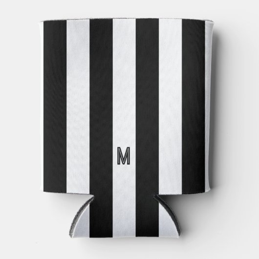Monochroom zwart-wit cabana streepmonogram blikjeskoeler (Voorkant)