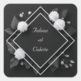 Monochroom Zwart Wit Chrysanthemum Geometrisch Vierkante Sticker