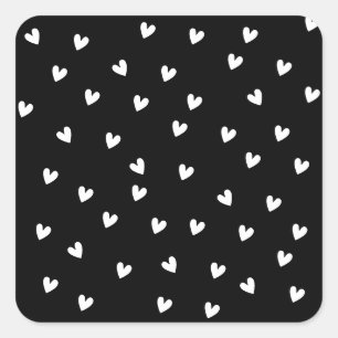 Monochroom zwart-wit hartpatroon vierkante sticker