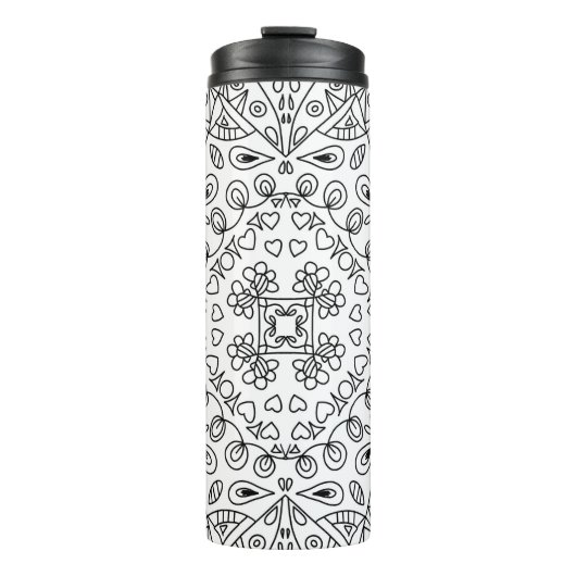Monochroom Zwart-wit Lijn Kunstpatroon Thermosbeker (Voorkant)