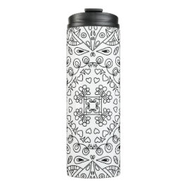 Monochroom zwart-wit lijnkunstpatroon thermosbeker