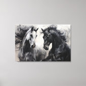 Monochroom Zwart Wit Paarden | Grote kunst aan de  Canvas Afdruk (Voorkant)