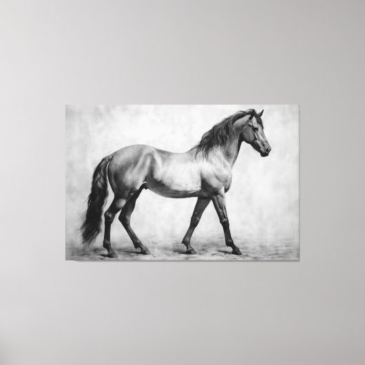 Monochroom Zwart Wit Paarden | Grote kunst aan de Canvas Afdruk (Voorkant)
