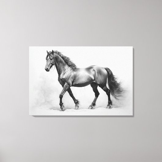 Monochroom Zwart Wit Paarden | Grote kunst aan de Canvas Afdruk (Voorkant)