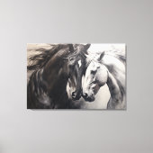Monochroom Zwart Wit Paarden | Grote kunst aan de  Canvas Afdruk (Voorkant)