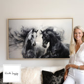 Monochroom Zwart Wit Paarden | Grote kunst aan de  Canvas Afdruk