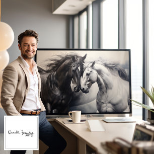 Monochroom Zwart Wit Paarden   Grote kunst aan de  Canvas Afdruk
