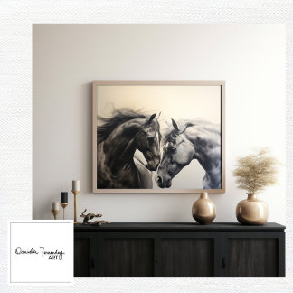 Monochroom Zwart Wit Paarden | Grote kunst aan de Canvas Afdruk