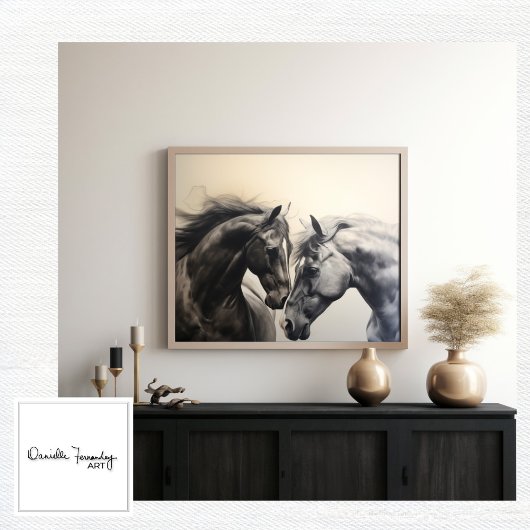 Monochroom Zwart Wit Paarden | Grote kunst aan de Canvas Afdruk