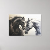 Monochroom Zwart Wit Paarden | Grote kunst aan de Canvas Afdruk (Voorkant)