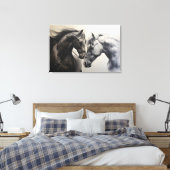 Monochroom Zwart Wit Paarden | Grote kunst aan de Canvas Afdruk (Insitu (Slaapkamer))