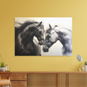 Monochroom Zwart Wit Paarden | Grote kunst aan de Canvas Afdruk (Insitu (Woonkamer))