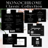 Monochroom Zwart Wit QR Code Budget Bruiloft Kaart