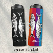 Monochroom zwart-wit sardine kunst aangepaste naam thermosbeker