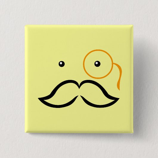 Monocle en Mustache Vierkante Button 5,1 Cm (Voorkant)