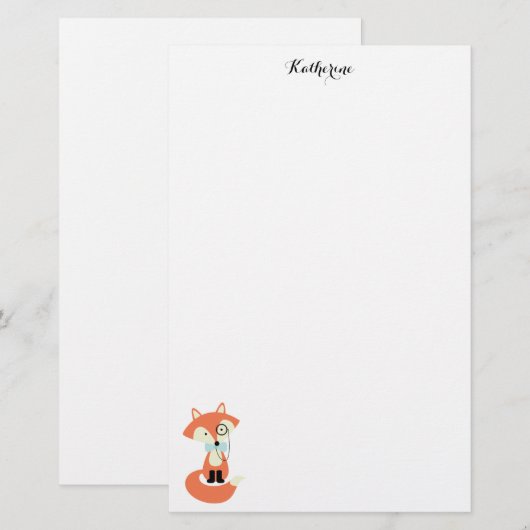 Monocle Hipster Red Fox Briefpapier (Voorkant / Achterkant)
