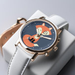 Monocle Hipster Red Fox Horloge<br><div class="desc">Zoete vectorillustratie van een leuke rode vos met een monocle en een lichtblauw strikje stropdas.</div>