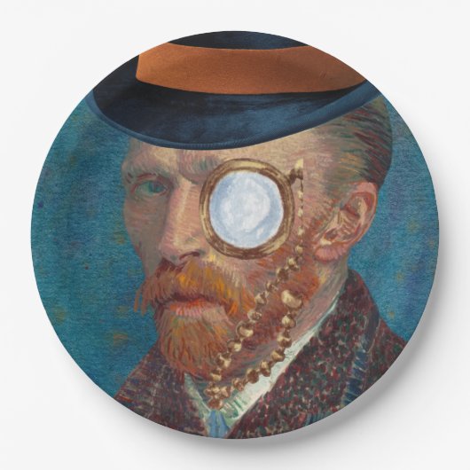 Monocle Van Gogh in Top Hat 9" Papier Borden Papieren Bordje (Voorkant)