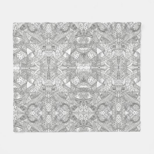 monocrome Symmetrical Doodle Mandala Black & White Fleece Deken (Voorkant (Horizontaal))