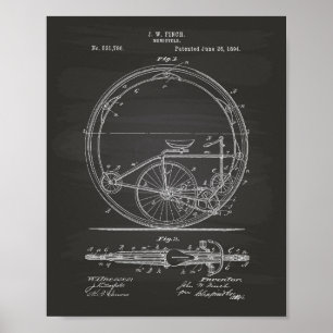 Monocycle 1894 Patent Art Chalkboard Poster