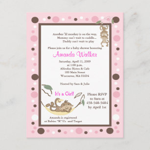 Monodig zakelijk 4x5 Roze Dot Baby shower Uitnodig Kaart