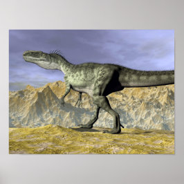 Monofosaurus dinosaurus in de woestijn - 3D render Poster