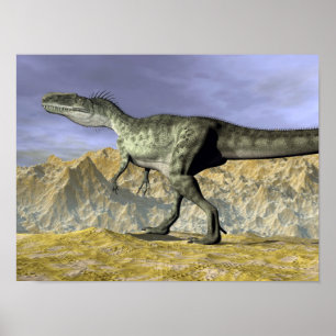 Monofosaurus dinosaurus in de woestijn - 3D render Poster